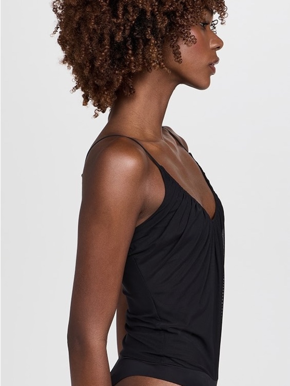 L'AGENCE Black V-Neck Spaghetti Strap Bodysuit
